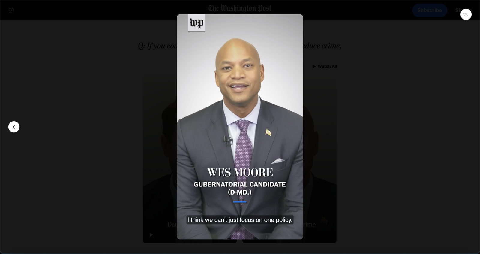 ​​Screenshot shows a vertical video embed on the Washington Post website. Since the video was clicked open by the user, the captions are now visible.