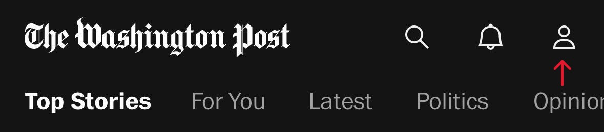 Screenshot of the Washington Post mobile app shows My Post Profile icon.
